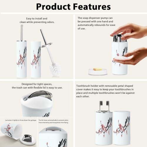 Boho Plum Blossom Bathroom Accessory Set 6 Piece