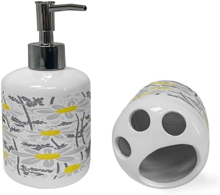 Ambesonne Grey Soap Dispenser Toothbrush Holder Set 2 Pcs