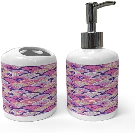 Ambesonne Bohemian Soap Toothbrush Holder Set 2 Pcs Ceramic Quartz Peach and Pink