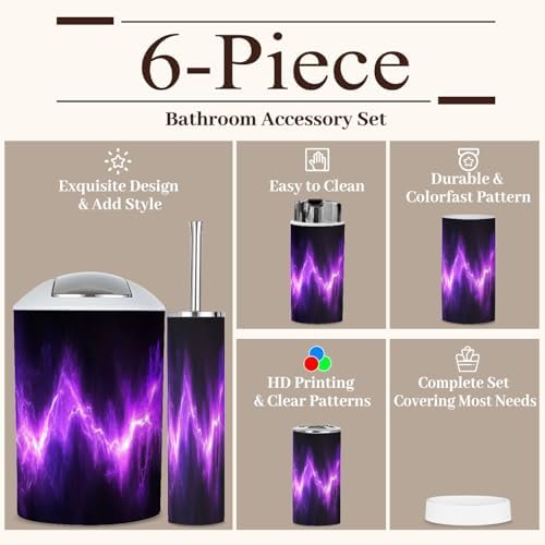 6 Piece Bathroom Accessories Set with Neon Purple Design