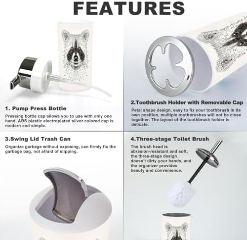 Bathroom Accessories Set 6 Pcs Raccoon Face Design