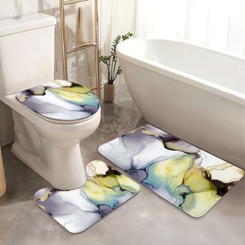 4 Piece Shower Curtain Set with Rugs Mats and HD Pattern