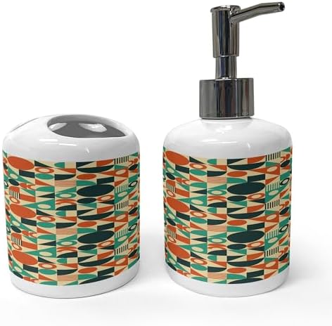 Ambesonne Geometric Soap Toothbrush Holder Set 2 Pcs Mid-Century Style