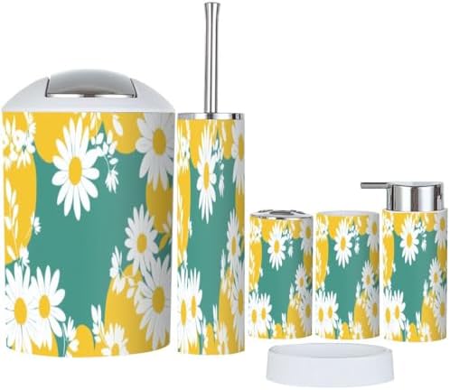 TRANQDEHOM 6 Piece Boho Daisy Flower Bathroom Accessory Set