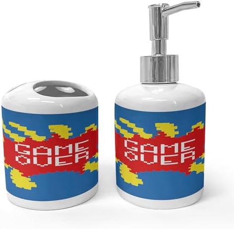 Ambesonne Video Game Theme Soap Toothbrush Holder Set
