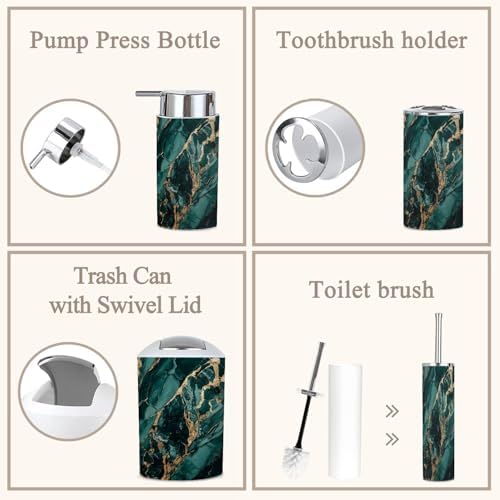 6 Piece Bathroom Accessories Set Green Gold Marble Look 1