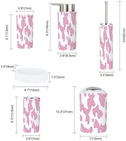 Boho Pink Cow Bathroom Accessory Set 6 Piece 1