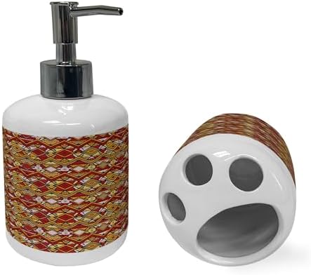Ambesonne Chevron Soap Toothbrush Holder Set Earth Yellow Pale Taupe