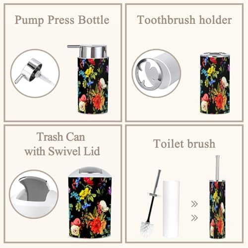 6 Piece Boho Bathroom Accessories Set with Flowers