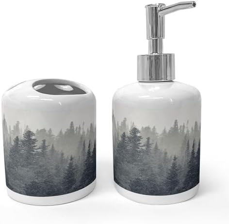 Ambesonne Dark Slate Blue Bathroom Set with Pine Trees Scene
