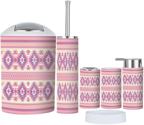 Boho Striped Bathroom Accessory Set 6 Piece