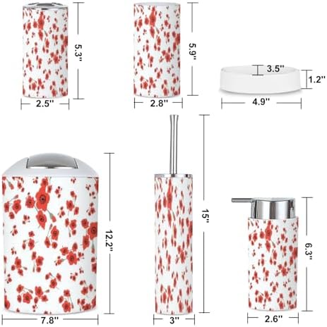 6 Piece Bathroom Accessories Set with Red Toss