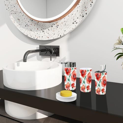 Boho Red Flowers Bathroom Accessory Set 6 Piece