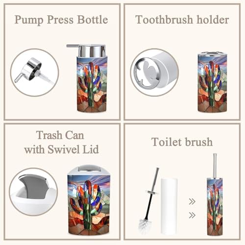 6 Piece Abstract Cactus Bathroom Accessories Set