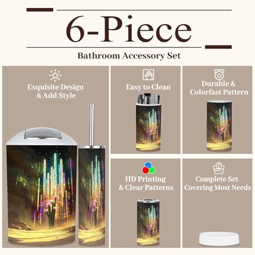 6 Piece Bathroom Accessories Set with Saguaro Cactus Stained Glass Design