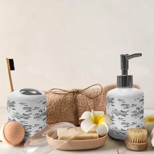 Ambesonne Black and White Soap Dispenser Toothbrush Holder Set 1