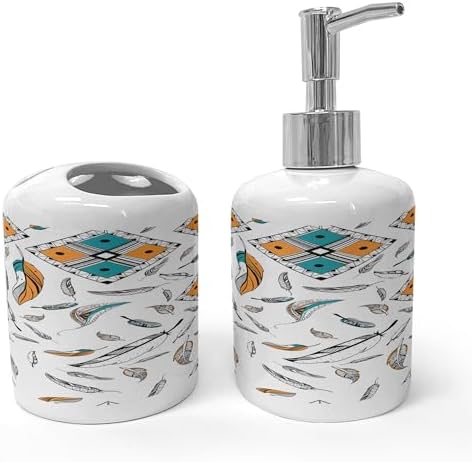 Ambesonne Boho Soap Dispenser Toothbrush Holder Set