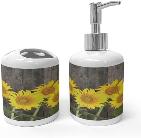 Ambesonne Ceramic Soap Dispenser Toothbrush Holder Set