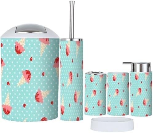 6 Pcs Ice Cream Polka Dots Bathroom Accessories Set