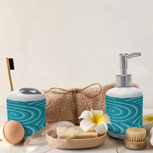 Ambesonne Teal Ceramic Soap Toothbrush Holder Set 2 Pcs