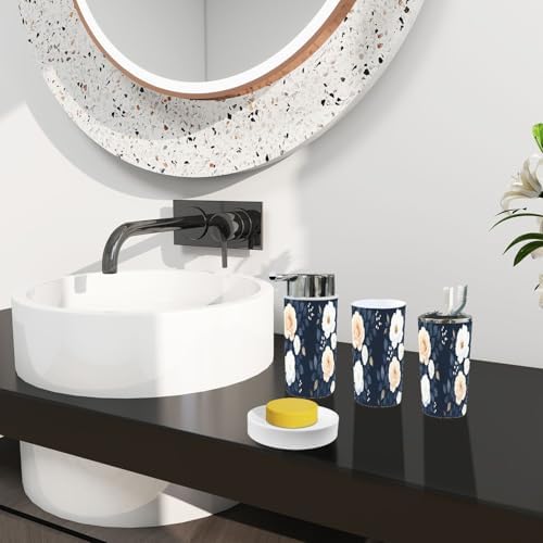 Boho Bathroom Accessory Set 6 Piece Blue Navy White