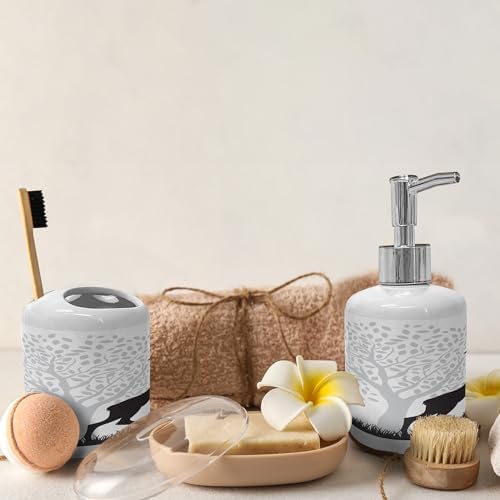 Ambesonne Deer Hunting Soap Dispenser Toothbrush Holder Set 1