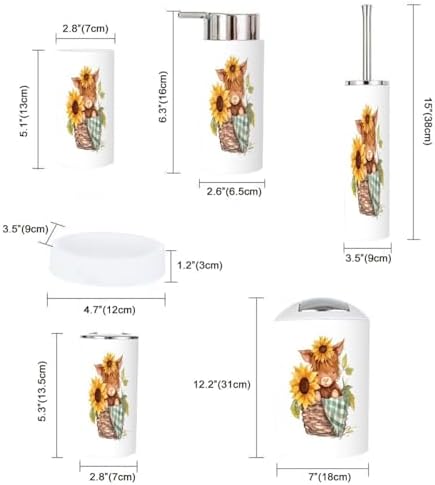 6-Piece Bathroom Accessories Set with Baby Highland Cow Design