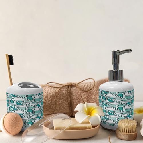 Ambesonne Geometric Soap Toothbrush Holder Set 2 Pcs Dark Seafoam and White