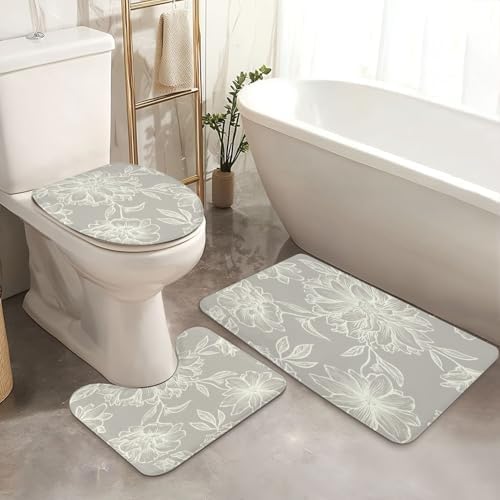 4 Piece Shower Curtain Set with Retro Floral Pattern