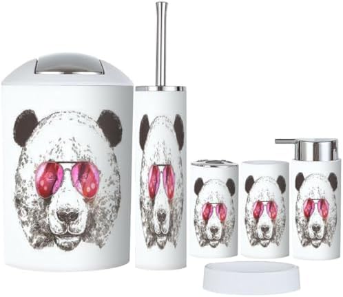 6-Piece Bathroom Accessories Set with Giant Panda Sunglasses Design