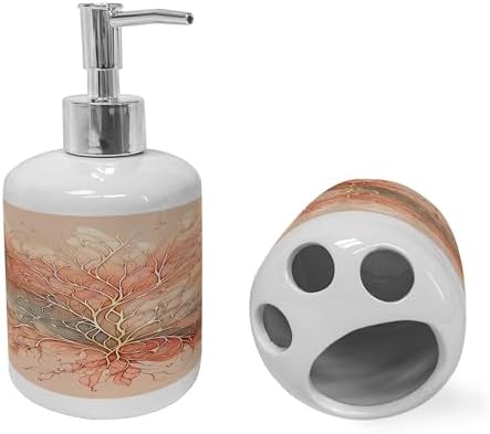 Ambesonne Peach Soap Dispenser Toothbrush Holder Set 2 Pcs