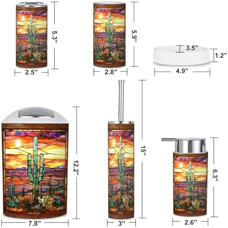 6 Piece Bathroom Accessories Set Textured Sunset Cactus Art