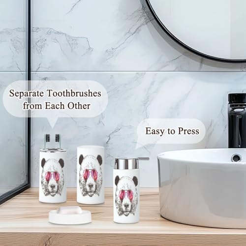 6-Piece Bathroom Accessories Set with Giant Panda Sunglasses Design