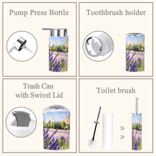 6 Piece Lavender Field Bathroom Accessories Set 1
