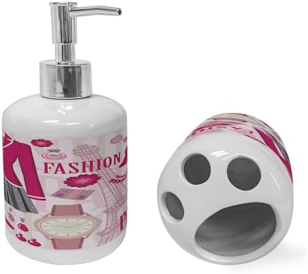 Ambesonne 2 Pc Parisian Ceramic Soap Toothbrush Set