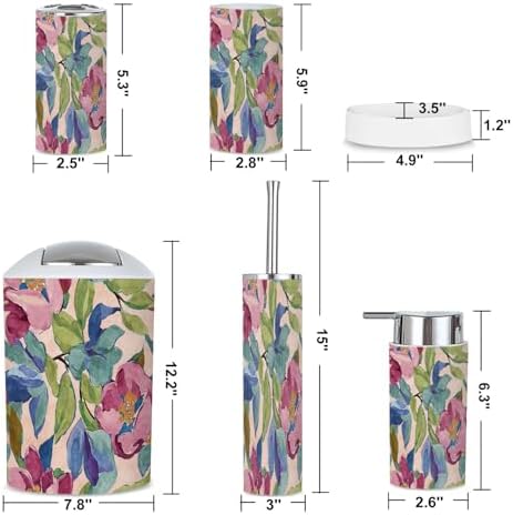 6-Piece Boho Bathroom Accessories Set with Tropical Flowers