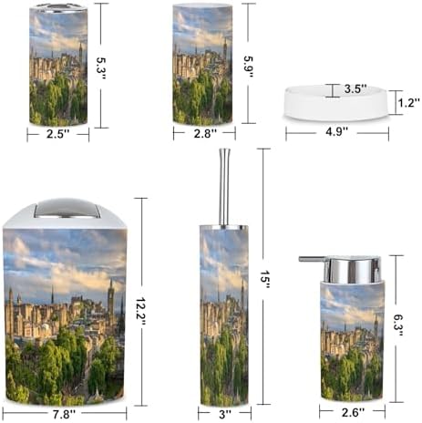 6 Piece Bathroom Accessories Set with Skyline Sunset Design