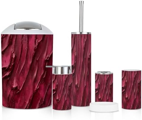 6 Piece Red Burgundy Bathroom Accessories Set
