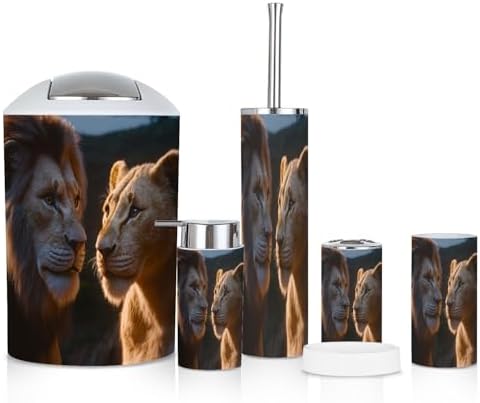 6-Piece Bathroom Accessories Set with Majestic Lions