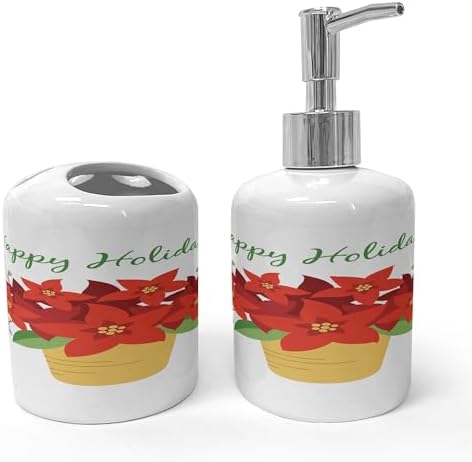 Ambesonne Poinsettia Soap Dispenser Toothbrush Holder Set