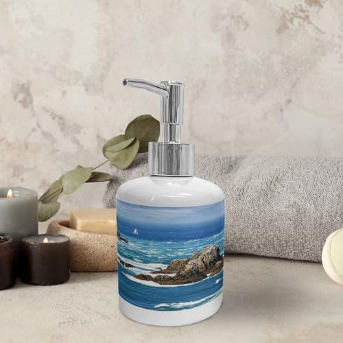 Ambesonne Lighthouse Soap Toothbrush Holder Set Ceramic 2 Pcs Blue Grey White