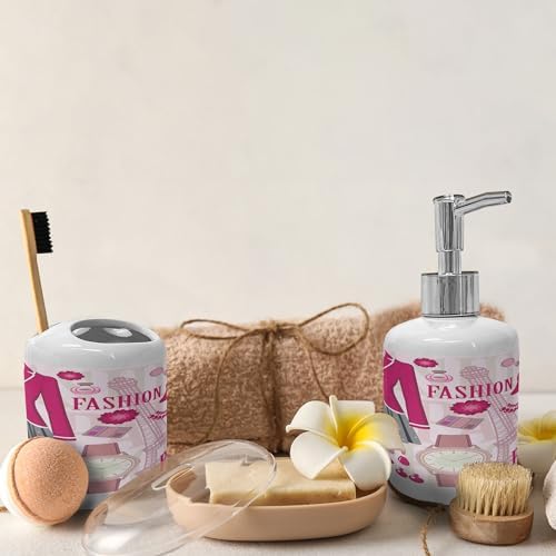 Ambesonne 2 Pc Parisian Ceramic Soap Toothbrush Set