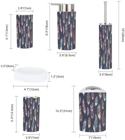 6 Pcs Ethnic Feathers Bathroom Accessories Set