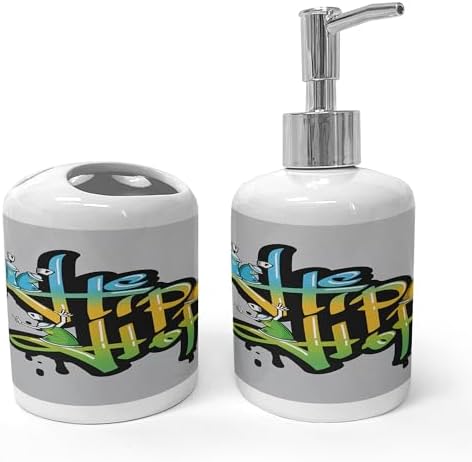 Ambesonne Graffiti Soap Dispenser Toothbrush Holder Set 2 Pcs Pale Taupe