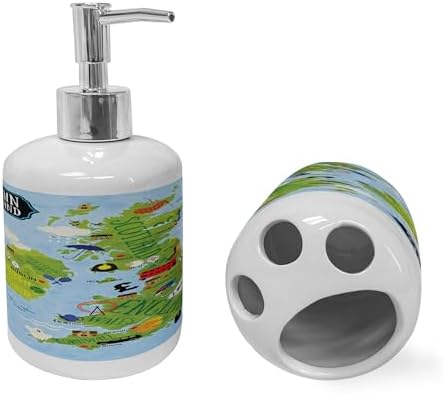 Ambesonne Cartoon Soap Toothbrush Holder Set 2 Pcs Apple Green and Pale Blue