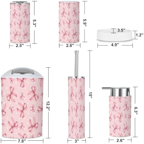 6 Piece Bathroom Accessories Set with Bows Dots