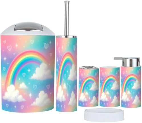Boho Holographic Rainbow Trash Can and Accessories Set
