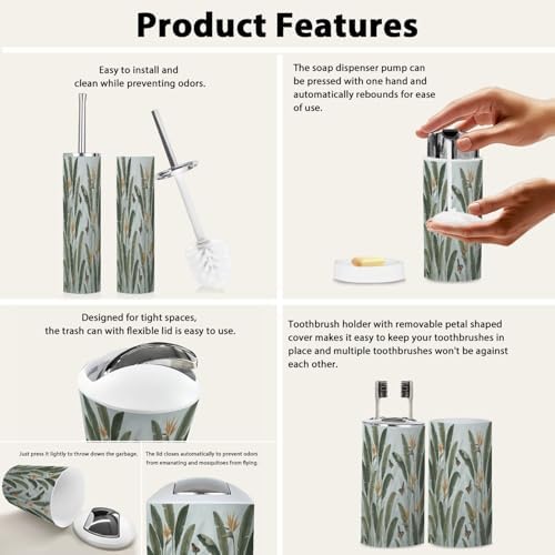 Boho Tropical Bathroom Accessories Set 6 Pieces