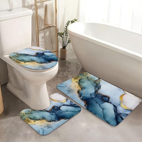 4 Piece Shower Curtain Set with Rugs Mats and Non-Slip Design