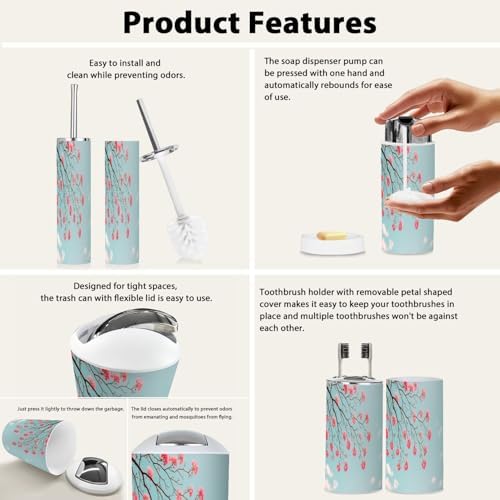 Boho Cherry Blossom Bathroom Accessory Set of 6